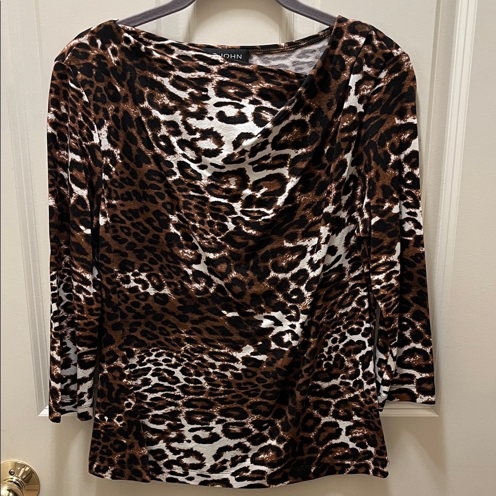 St. John Brown and White Leopard Print Top